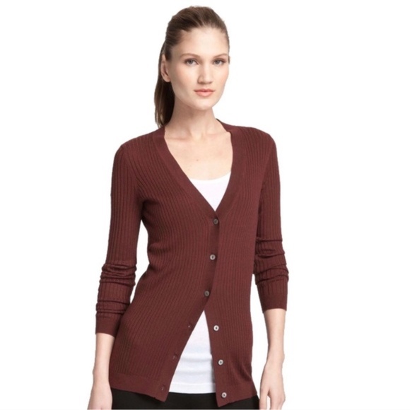 Vince Ribbed Red/Rust Cardigan - Picture 1 of 5